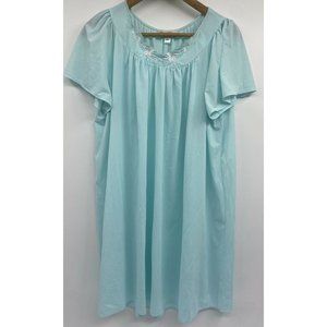 Miss Elaine Blue Nightgown Womens Size 3X Embroidered Short Sleeve